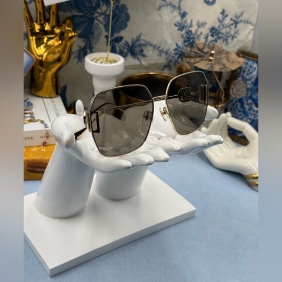 🆕 GUCCI 🧿 NWOT GG1207SA Gold Rimmed Geometric Square Sunglasses, Brown & Gold - Picture 15 of 15